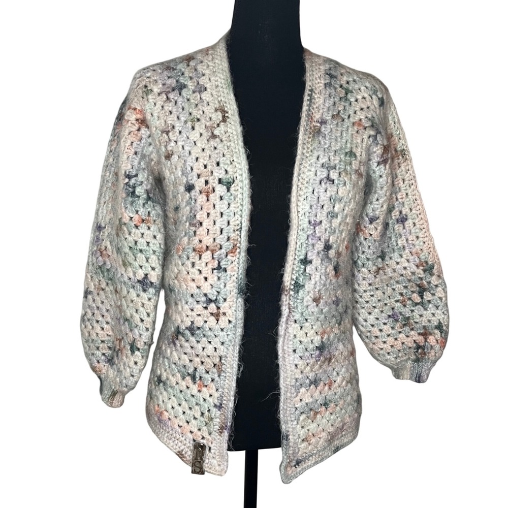 Crocheted Handmade Super soft open front Chinky Cardigan pastels